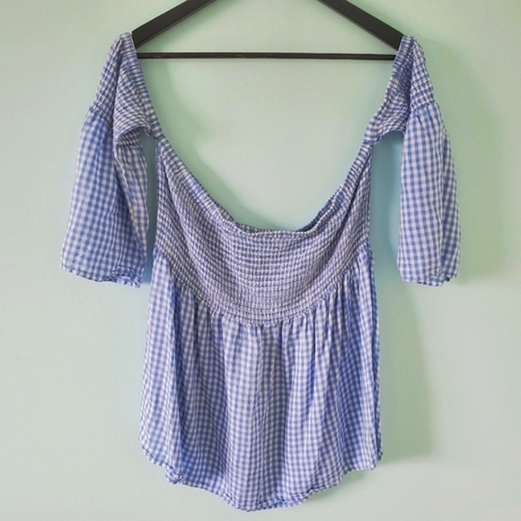 COTTAGECORE Blue Gingham Top - Picture 1 of 3